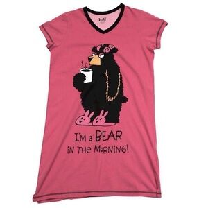 Lazy One Cute Bear Pajama shirt dress oversized comfy night gown 100% cotton